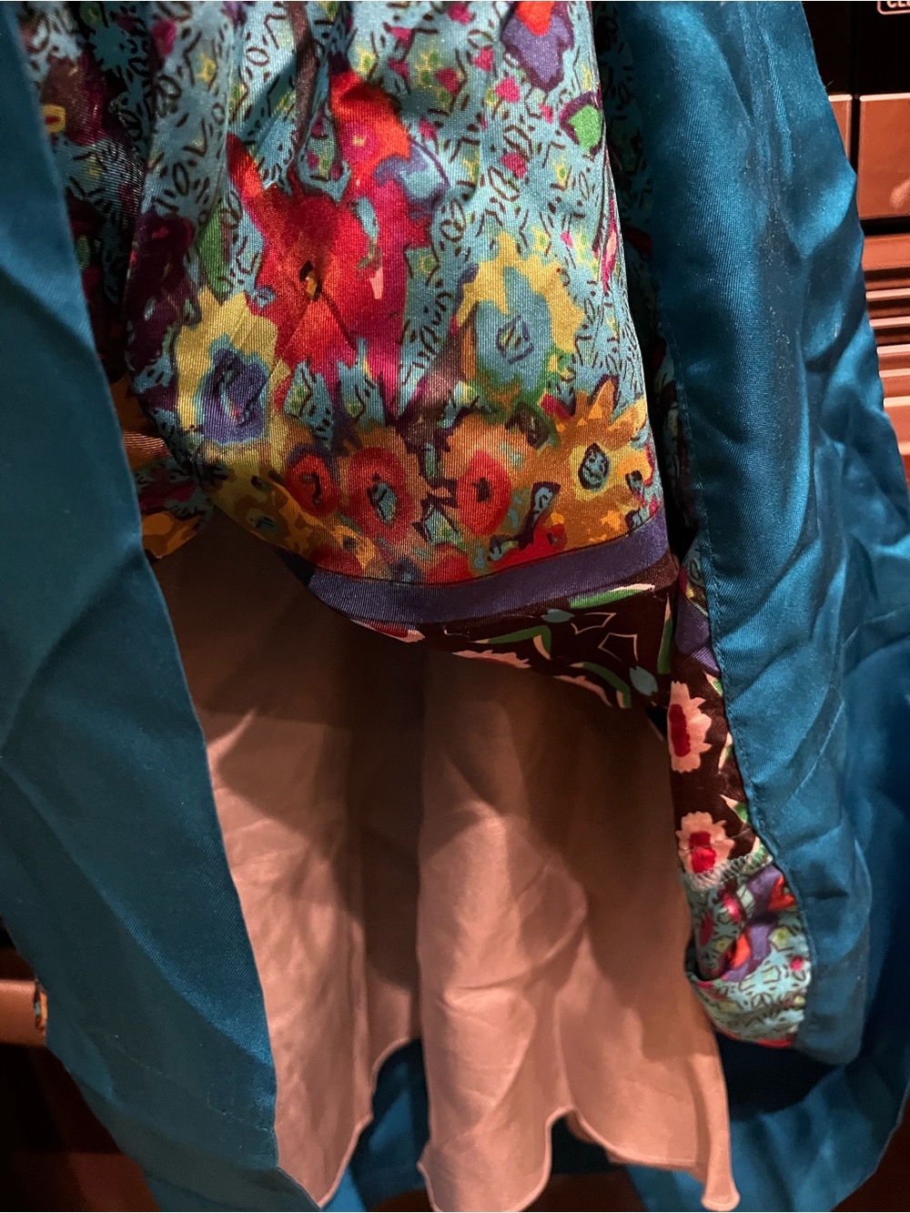 Johnny Was Silk Vibrant Floral Patchwork Sundress in Teal & Multi - Picture 8 of 16
